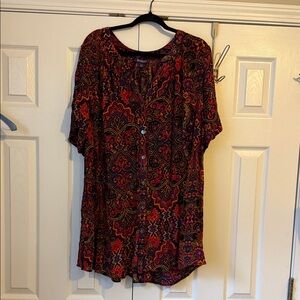 Roaman's Red and Black Paisley Blouse